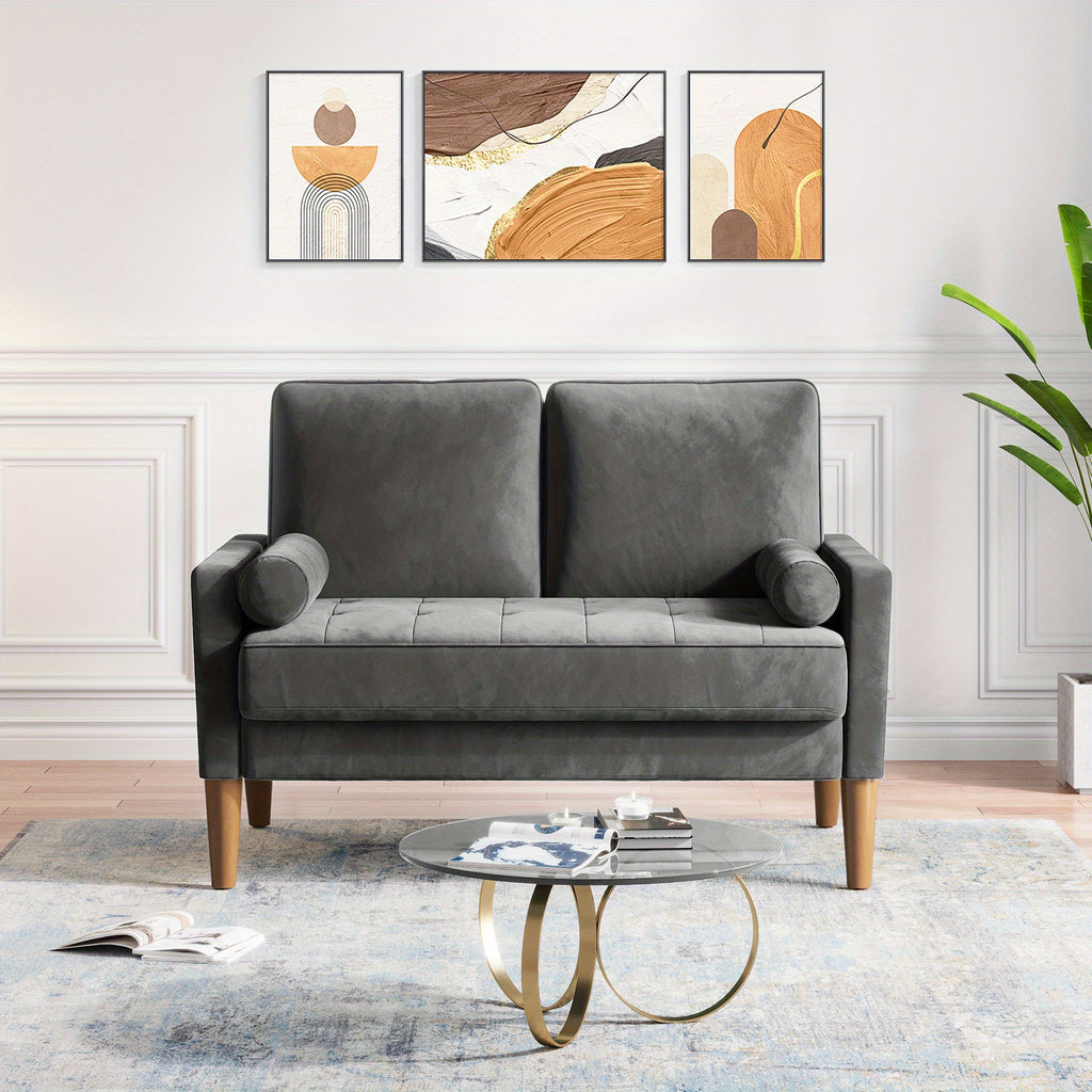 Sofa with Velvet, Small Modern Velvet 2-Seater Tufted Loveseat - product gallery image 8