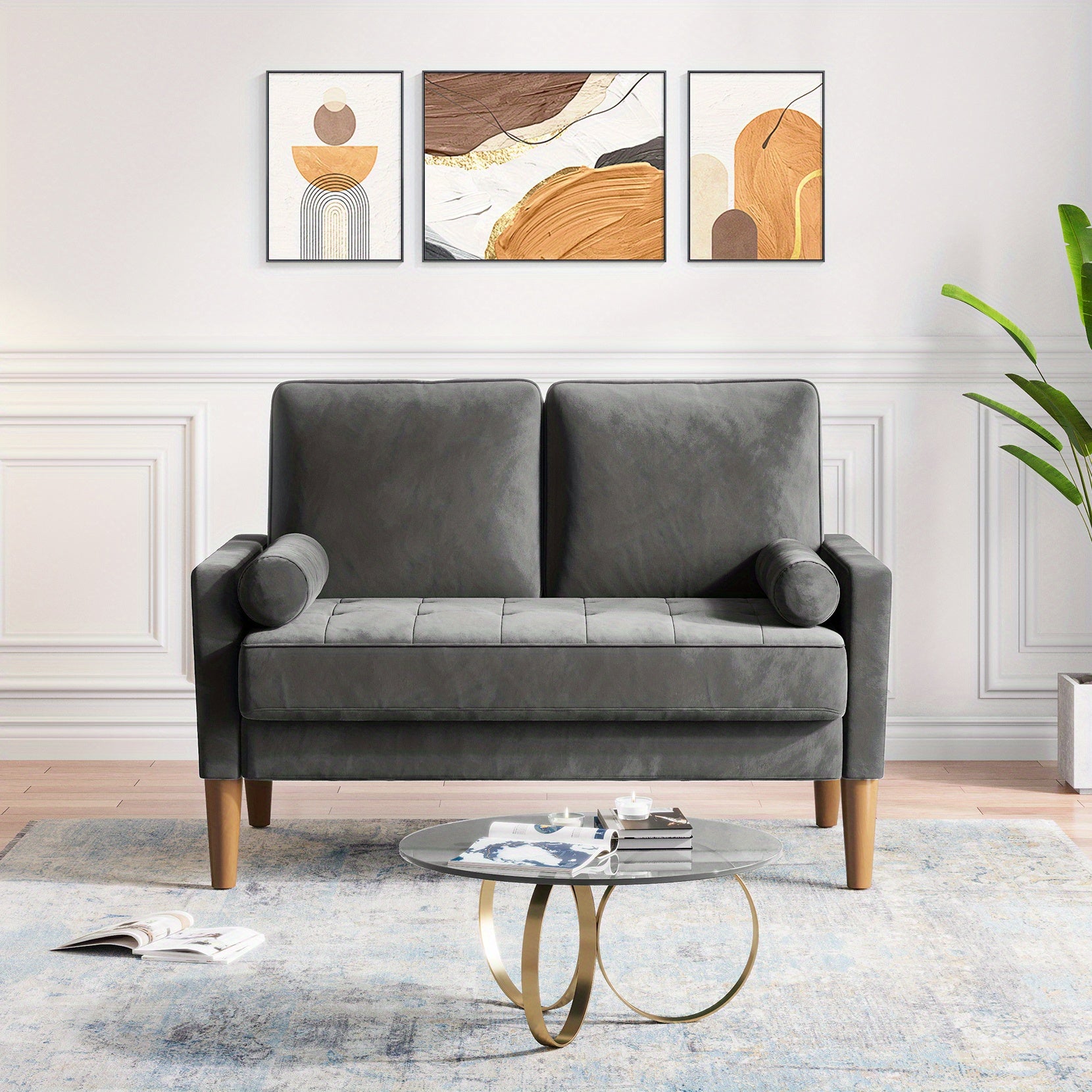 Sofa with Velvet, Small Modern Velvet 2-Seater Tufted Loveseat - product gallery image 8