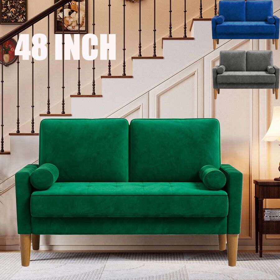Sofa with Velvet, Small Modern Velvet 2-Seater Tufted Loveseat