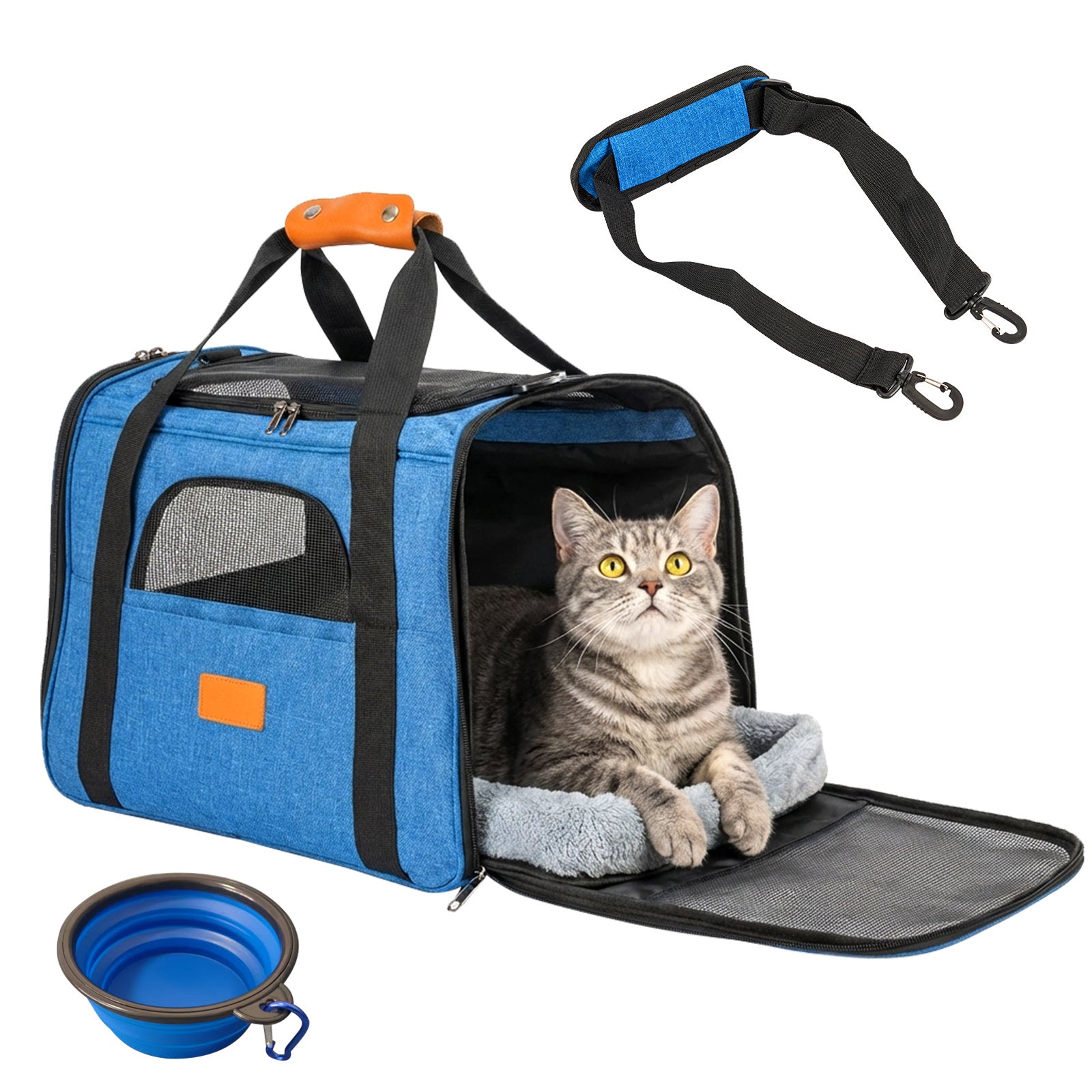 Soft Pet Carrier with 44cm, Mesh Bag Purple Travel Bowl - product gallery image 10