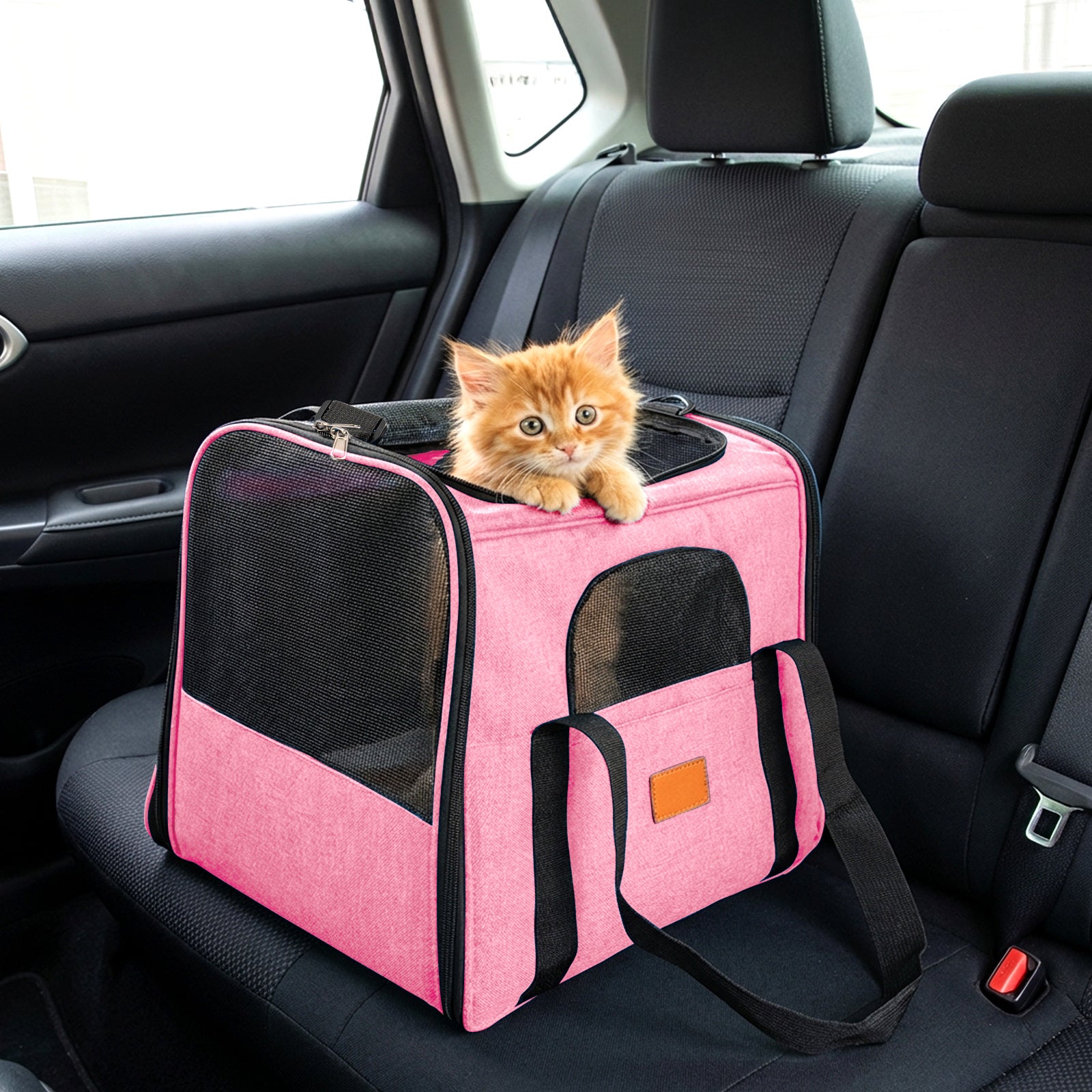 Soft Pet Carrier with 44cm, Mesh Bag Purple Travel Bowl - product gallery image 3