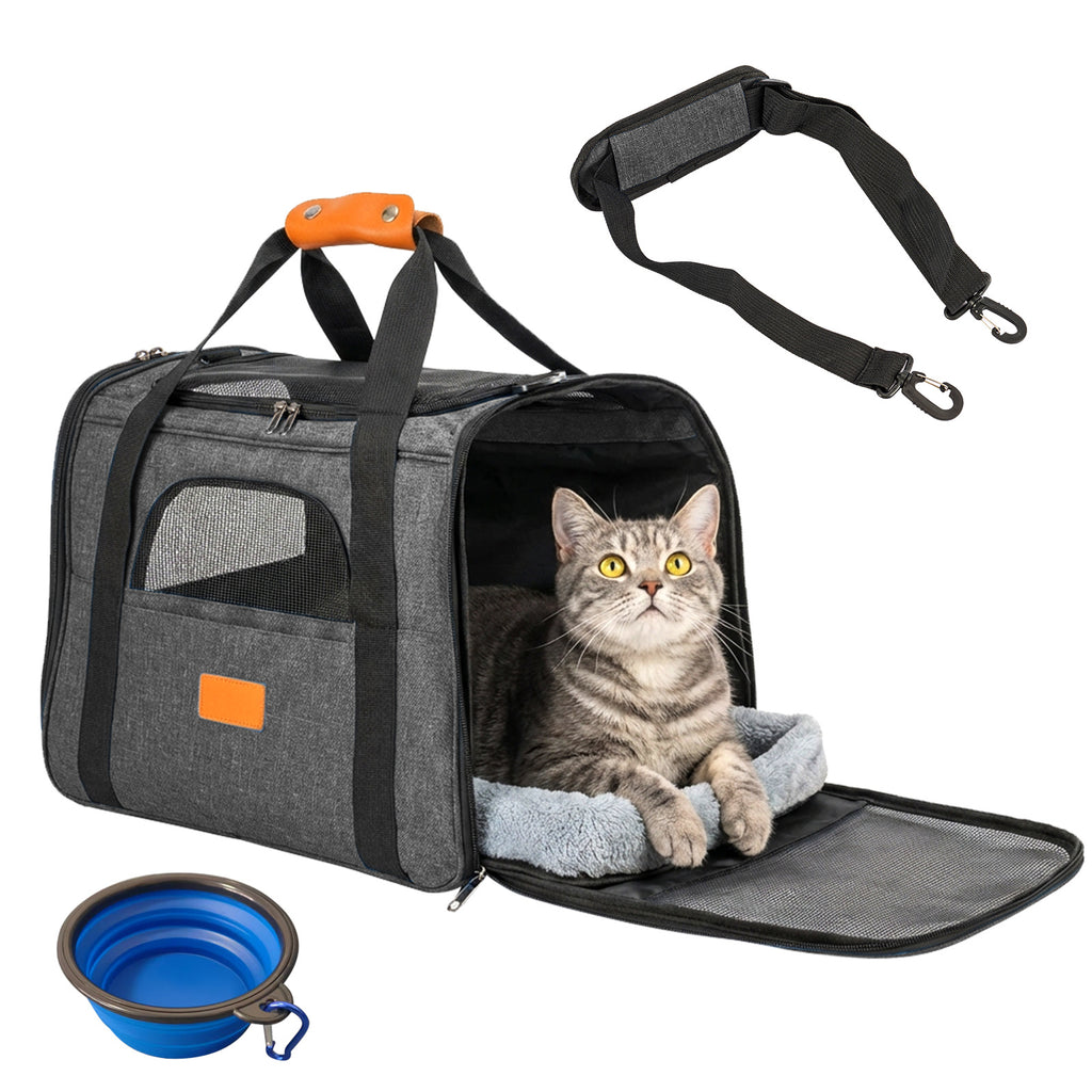 Soft Pet Carrier with 44cm, Mesh Bag Purple Travel Bowl - product gallery image 6