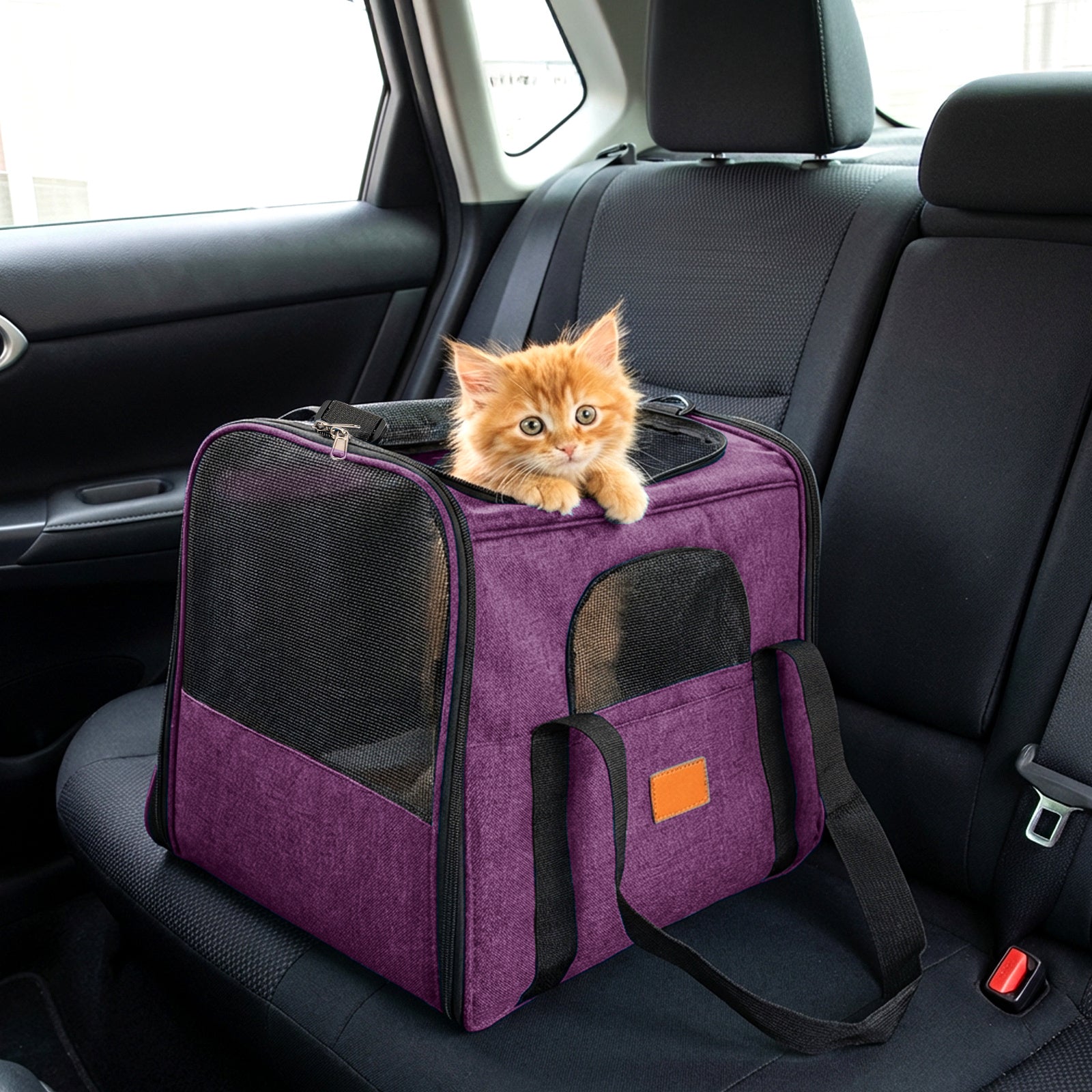 Soft Pet Carrier with 44cm, Mesh Bag Purple Travel Bowl - product gallery image 7