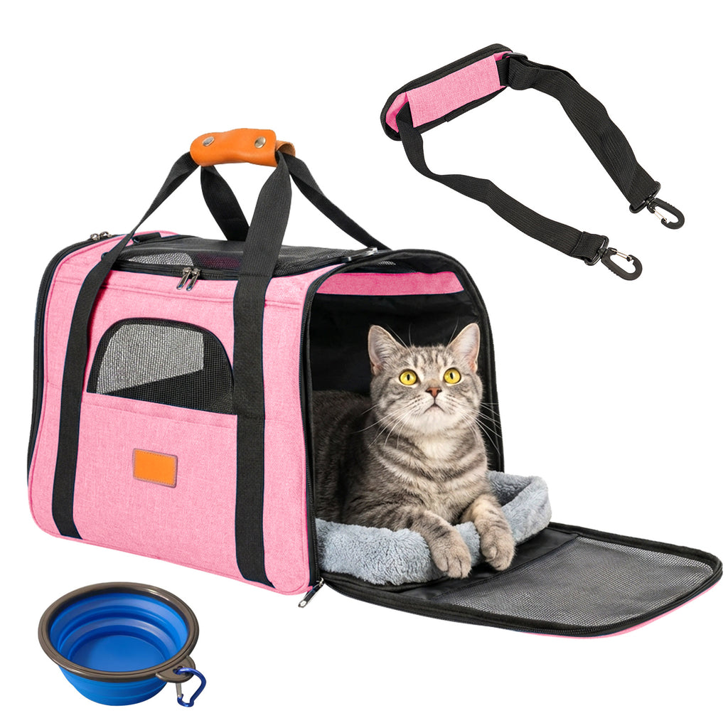 Soft Pet Carrier with 44cm, Mesh Bag Purple Travel Bowl - product gallery image 9
