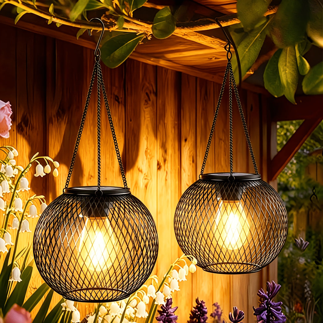 Solar Garden Lantern with Rechargeable, Waterproof, 2 Pack