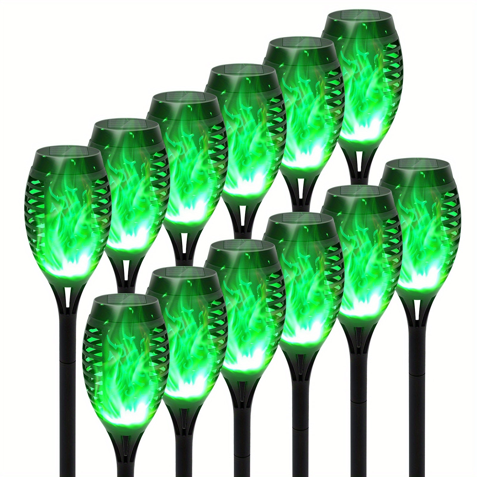 Solar Garden Light with Plastic, 12 Pack, Flame Torch Lights Green Flickering Outdoor - 12 Pack option