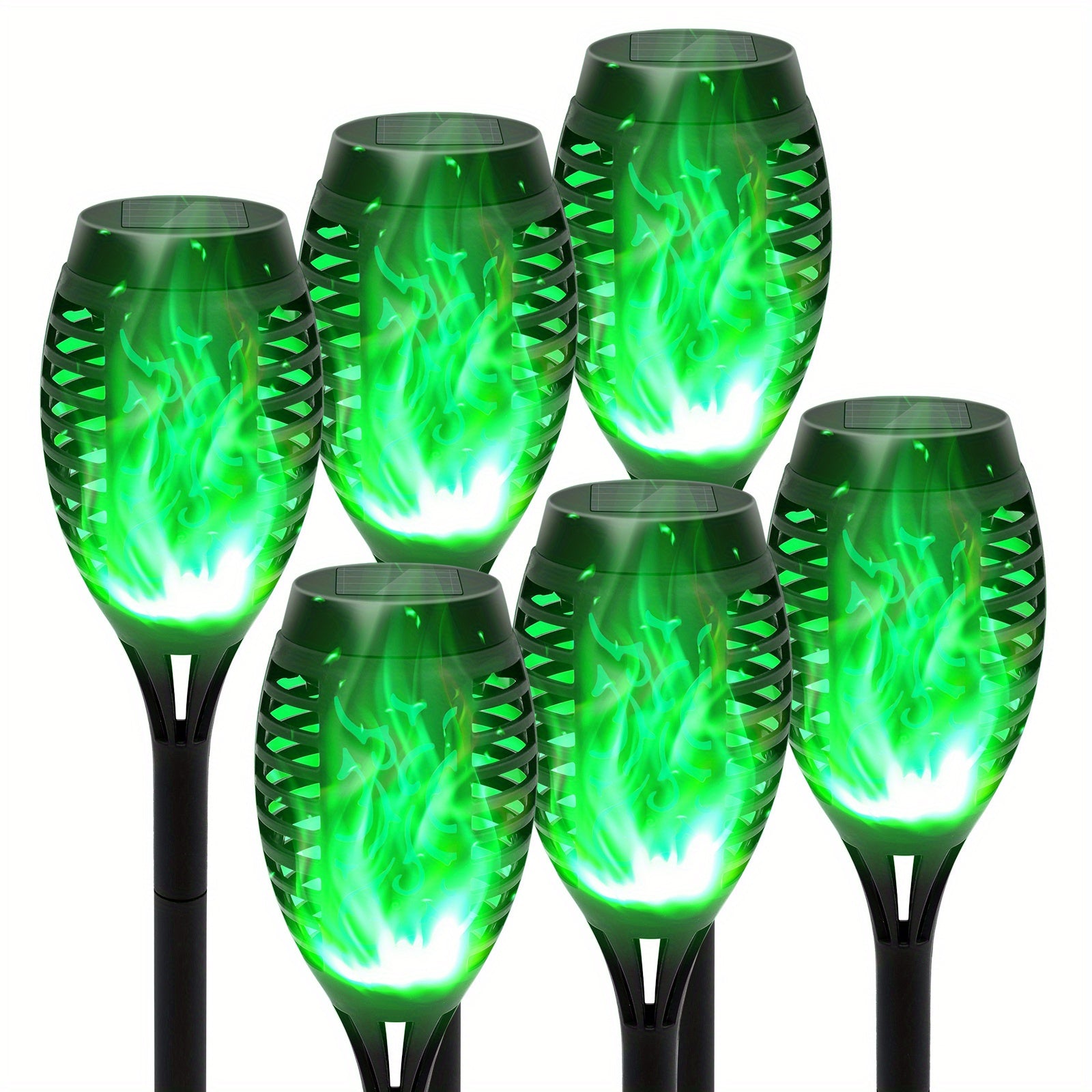 Solar Garden Light with Plastic, 12 Pack, Flame Torch Lights Green Flickering Outdoor - 6 Packs option