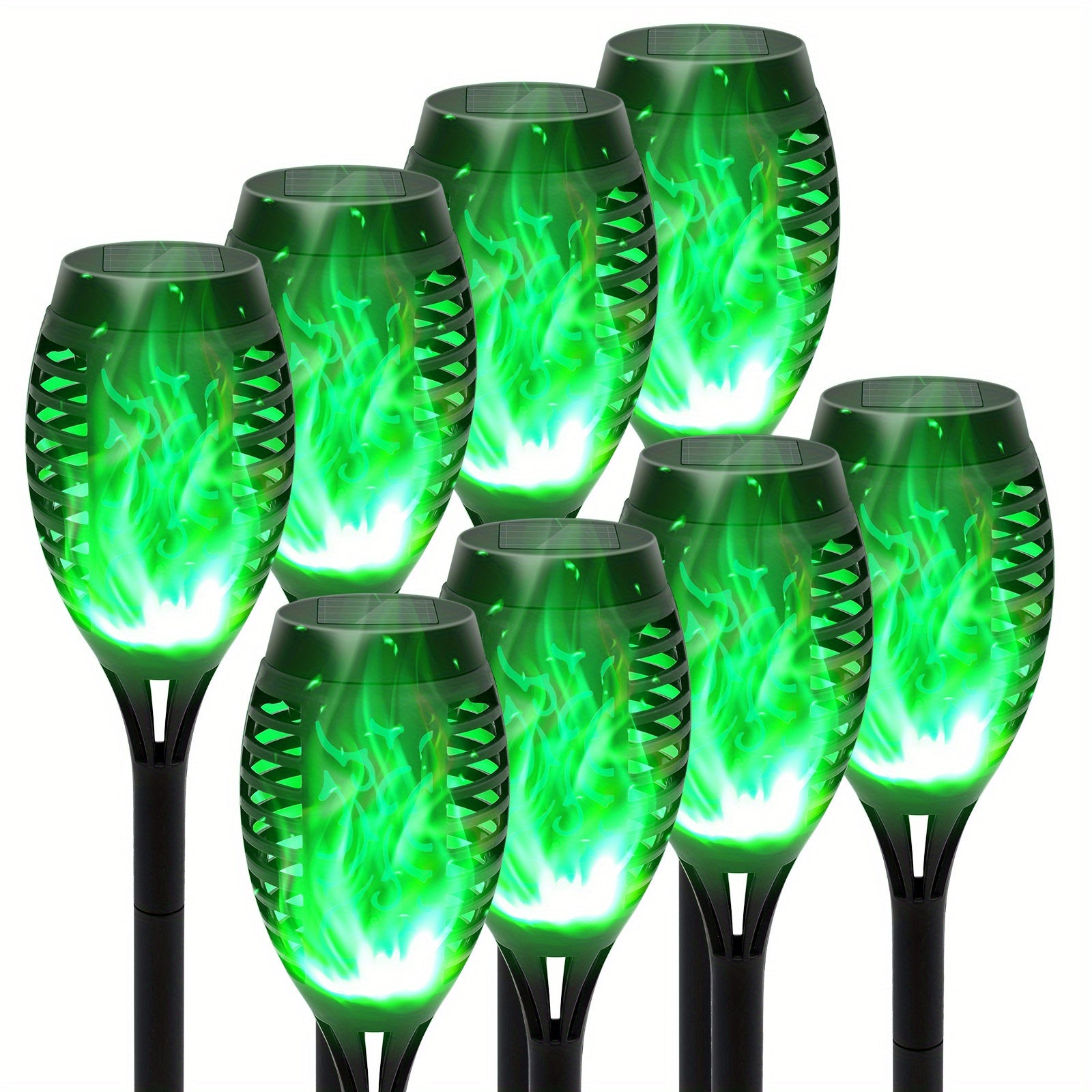 Solar Garden Light with Plastic, 12 Pack, Flame Torch Lights Green Flickering Outdoor - 8 Pack option