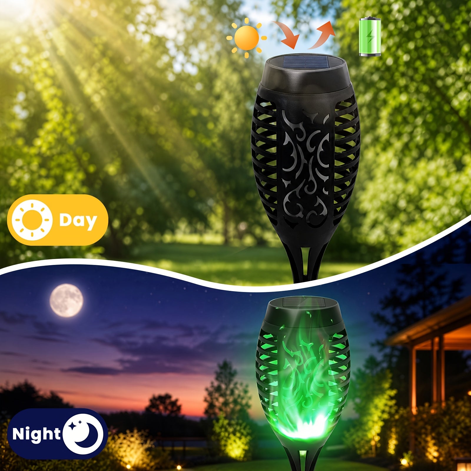 Solar Garden Light with Plastic, 12 Pack, Flame Torch Lights Green Flickering Outdoor - product gallery image 6