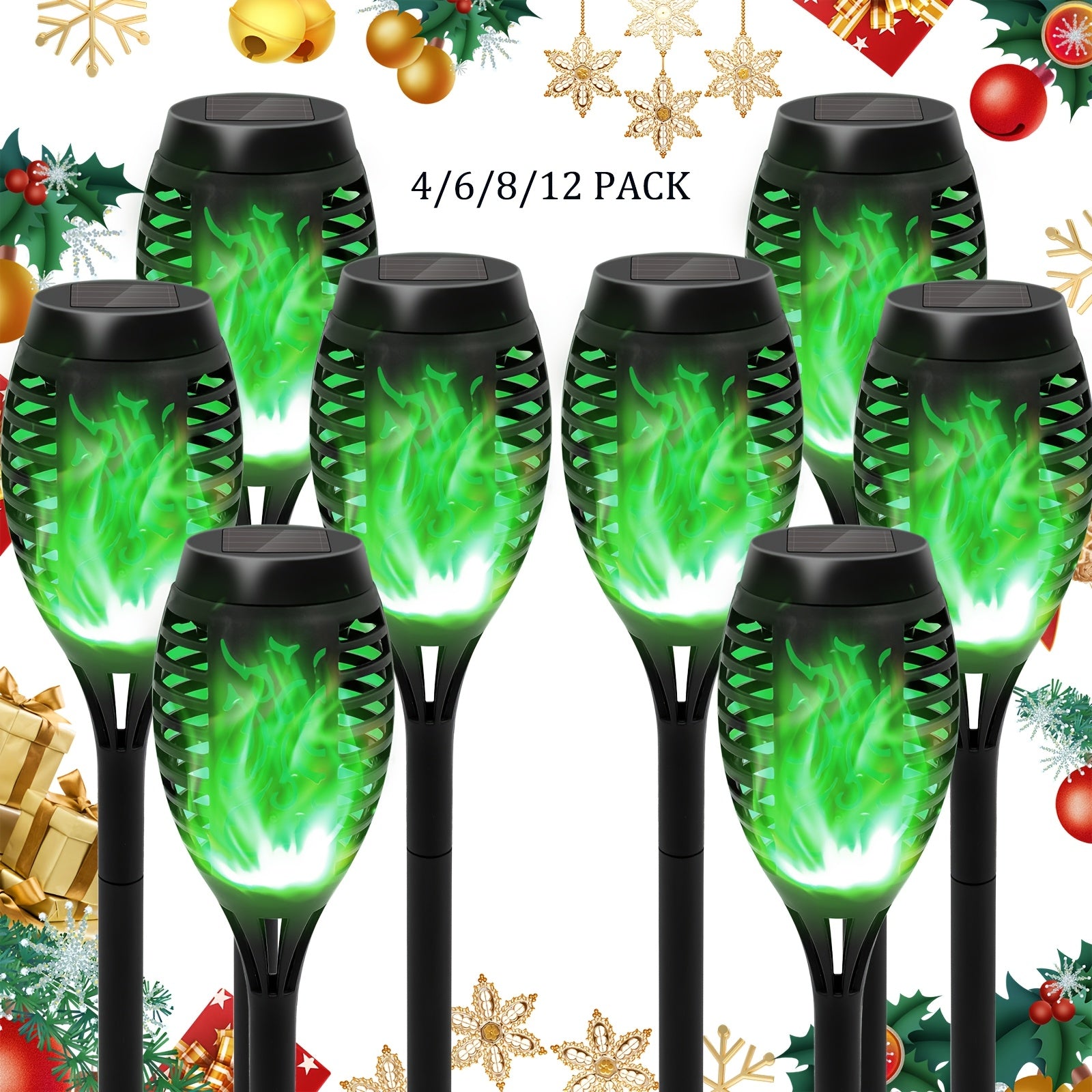 Solar Garden Light with Plastic, 12 Pack, Flame Torch Lights Green Flickering Outdoor