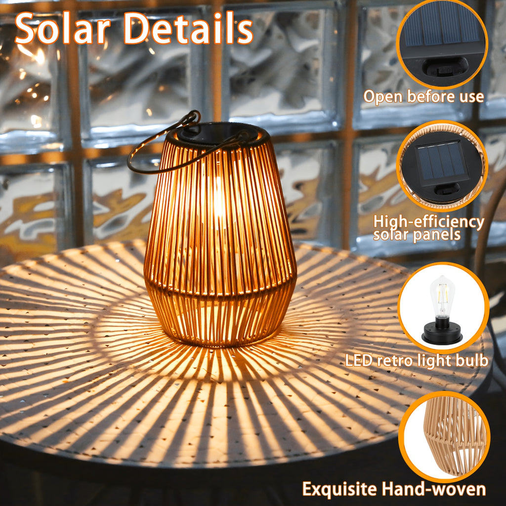 Solar Lantern with Metal, Powered Rattan Lanterns Minimalist Indoor - product gallery image 6
