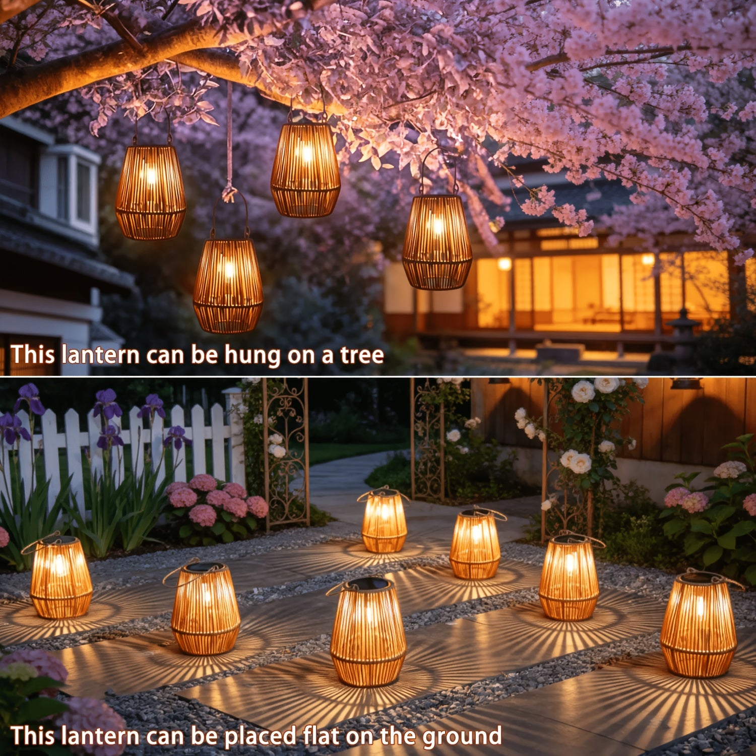 Solar Lantern with Metal, Powered Rattan Lanterns Minimalist Indoor - product gallery image 7