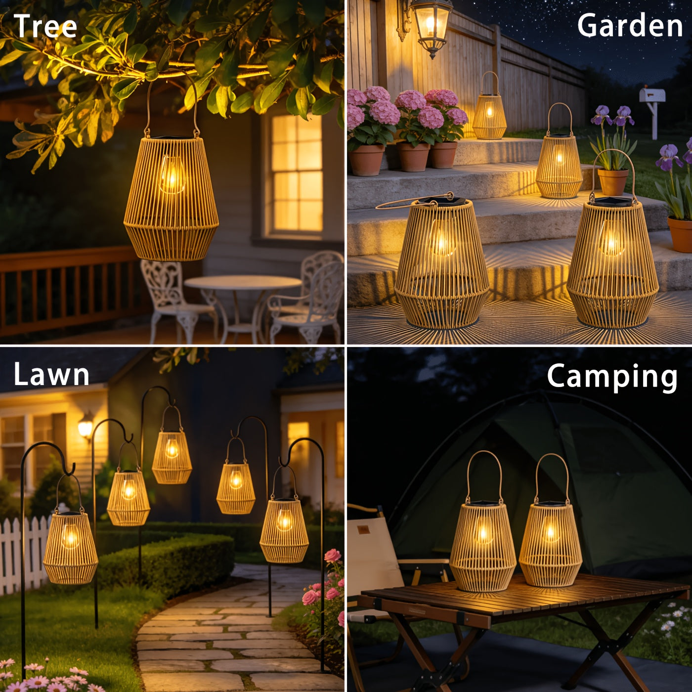 Solar Lantern with Metal, Powered Rattan Lanterns Minimalist Indoor - product gallery image 8