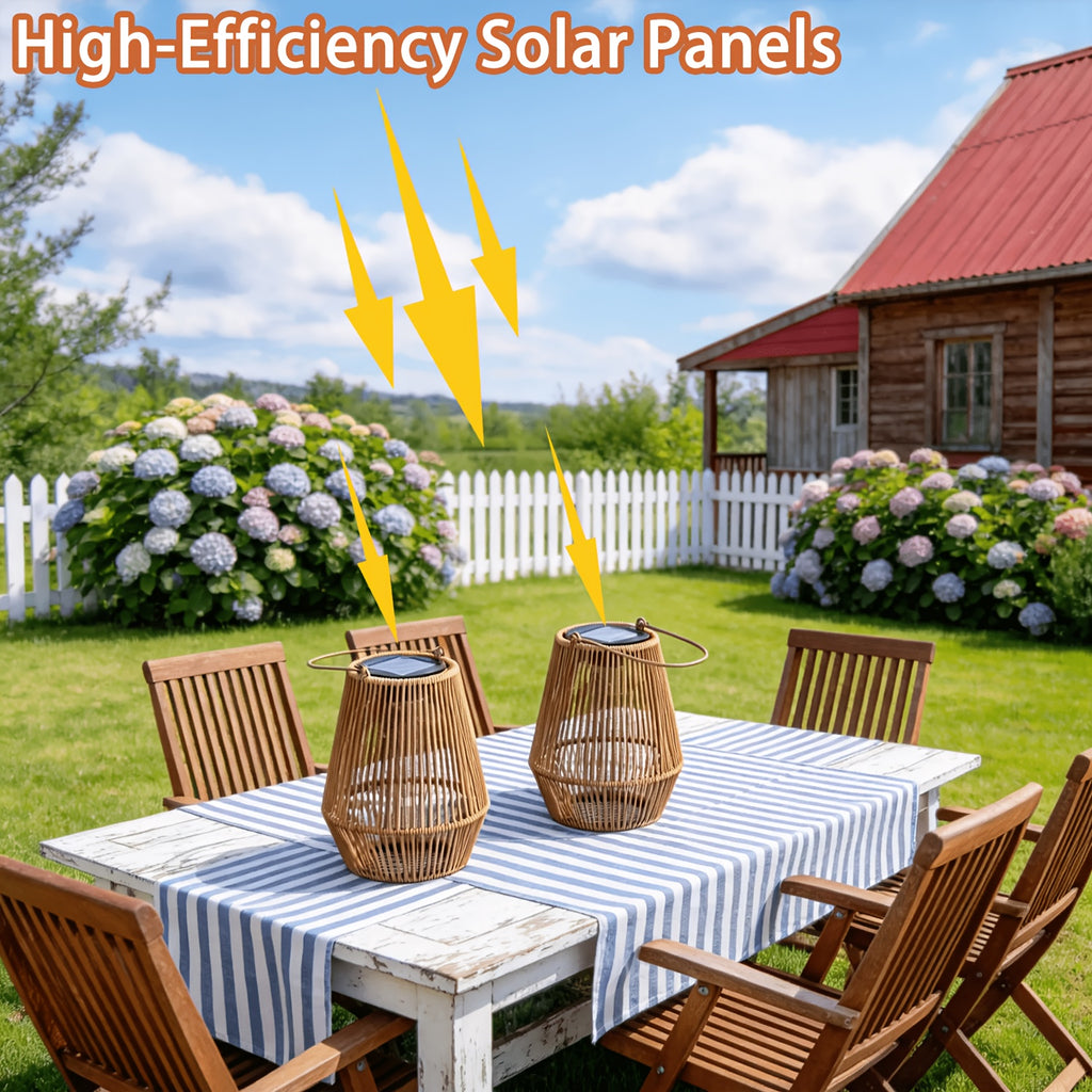 Solar Lantern with Metal, Powered Rattan Lanterns Minimalist Indoor - product gallery image 9