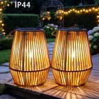 Solar Lantern with Metal, Powered Rattan Lanterns Minimalist Indoor