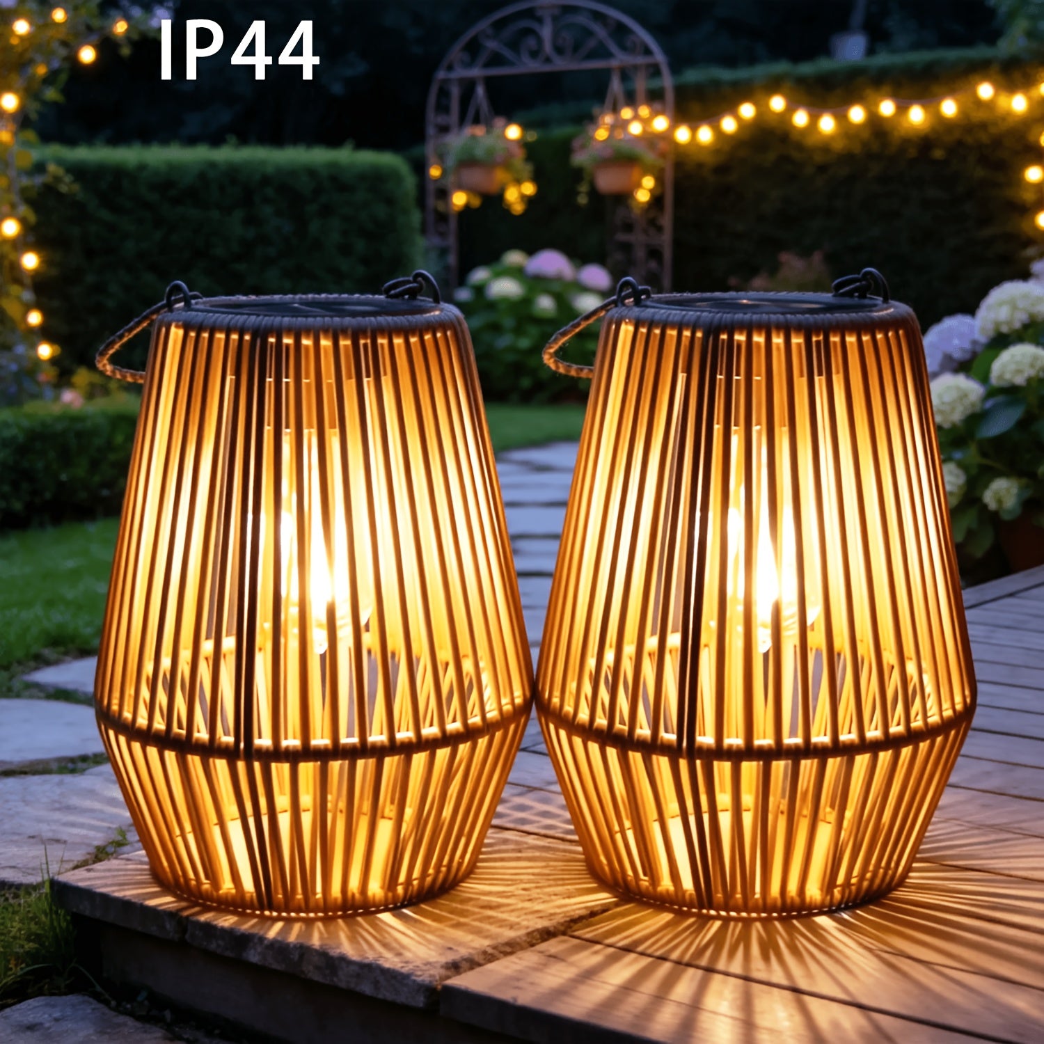 Solar Lantern with Metal, Powered Rattan Lanterns Minimalist Indoor