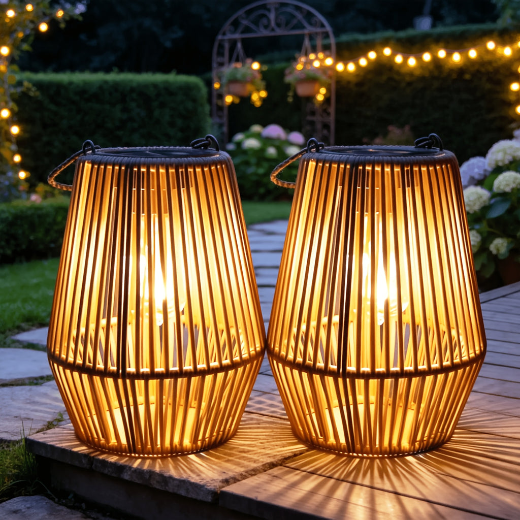 Solar Lantern with Metal, Powered Rattan Lanterns Minimalist Indoor - Two Rattan Lanterns option
