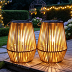 Solar Lantern with Metal, Powered Rattan Lanterns Minimalist Indoor - Two Rattan Lanterns option