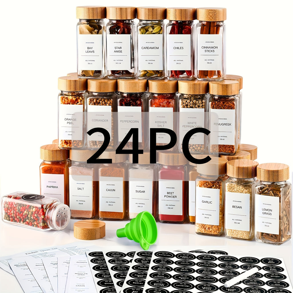 Spice Jar Set with 4oz, Glass, 24 Pack, Glass Jars Labels Lids Empty Bottles - 24pcs option