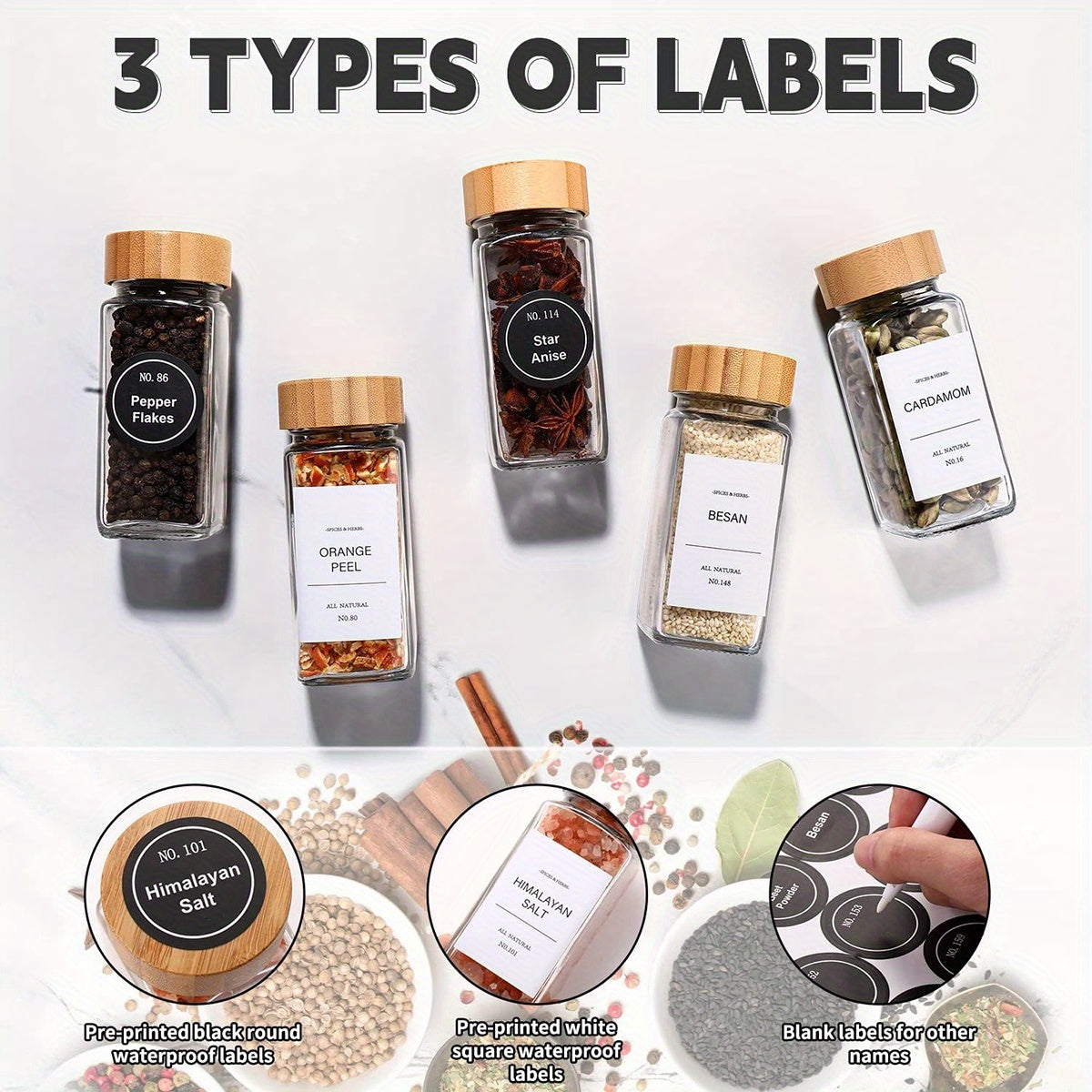 Spice Jar Set with 4oz, Glass, 24 Pack, Glass Jars Labels Lids Empty Bottles - product gallery image 6