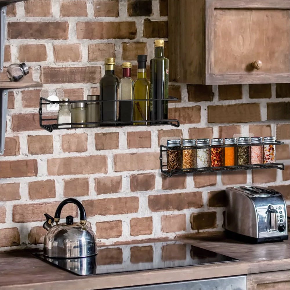 Spice Racks & Holder with Wall-Mounted, Metal, Wall Mounted Rack Organiser of No-Drill - product gallery image 6