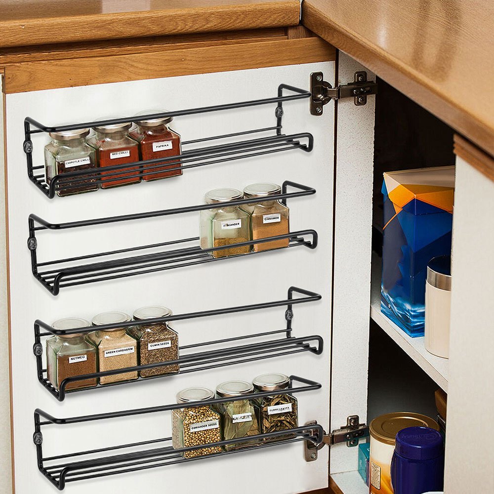 Spice Racks & Holder with Wall-Mounted, Metal, Wall Mounted Rack Organiser of No-Drill