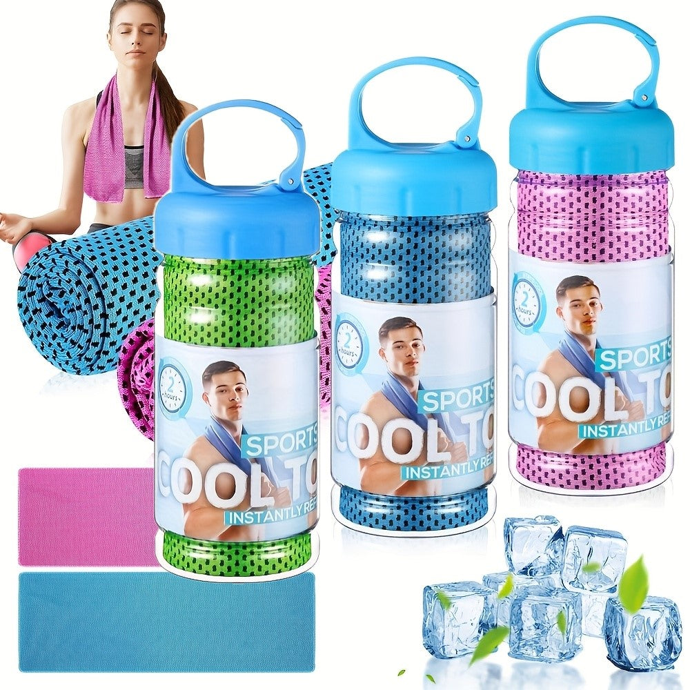 Sports Towel with Machine-Washable, 3 Pack, Ice Cooling Cup Holder Lightweight Reusable - Green+Blue+Rose red option