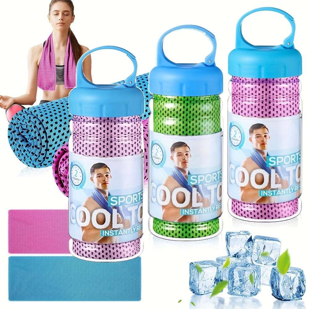 Sports Towel with Machine-Washable, 3 Pack, Ice Cooling Cup Holder Lightweight Reusable - Green+Pink+Rose red option