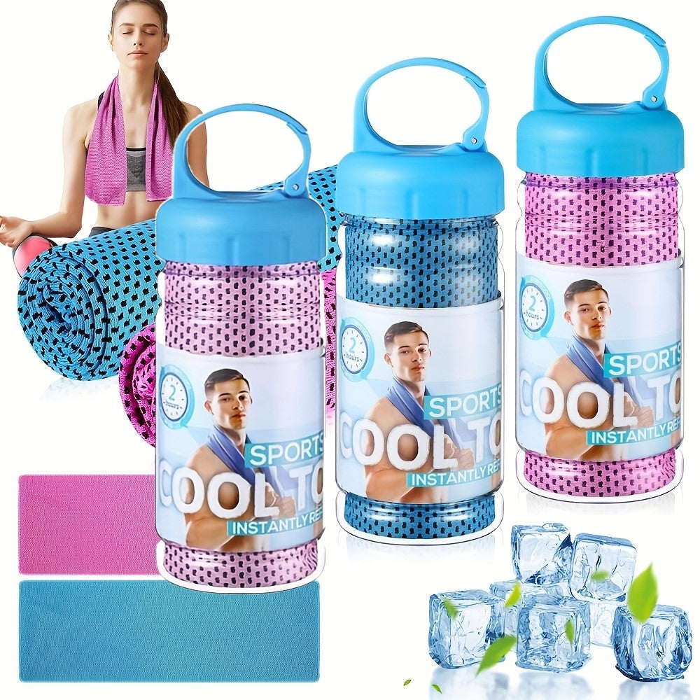 Sports Towel with Machine-Washable, 3 Pack, Ice Cooling Cup Holder Lightweight Reusable - Pink+Blue+Rose red option