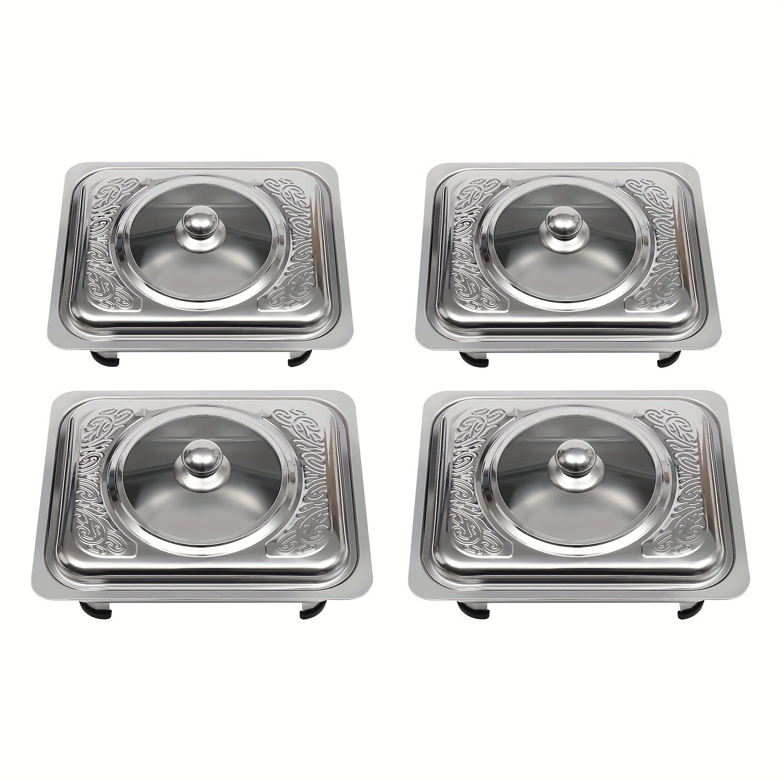 Stainless Steel Insulated Buffet Tray Set with Non-Slip, 4pcs - 4pcs option