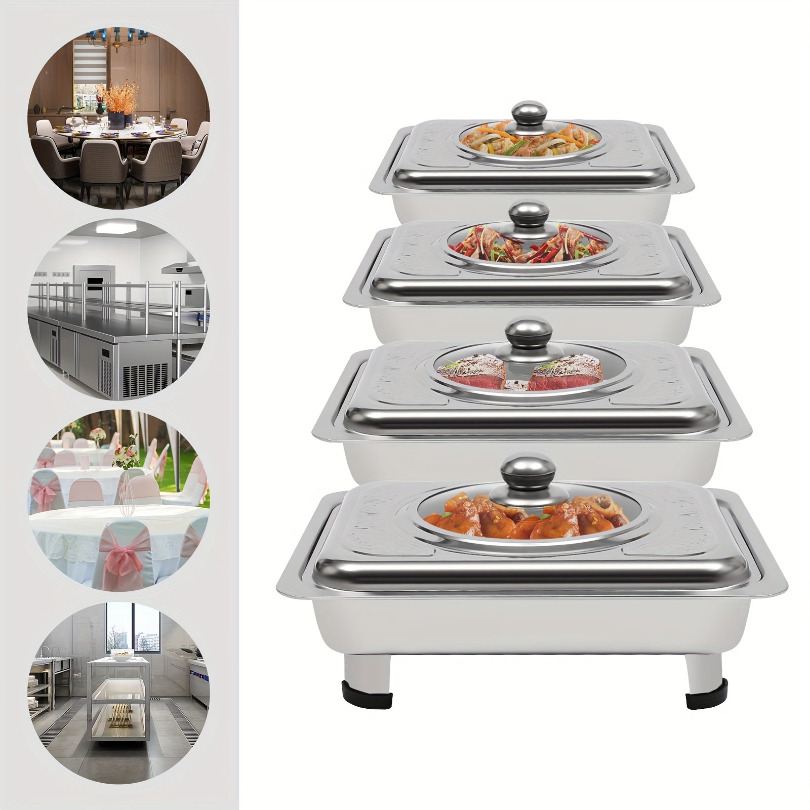 Stainless Steel Insulated Buffet Tray Set with Non-Slip, 4pcs - product gallery image 2