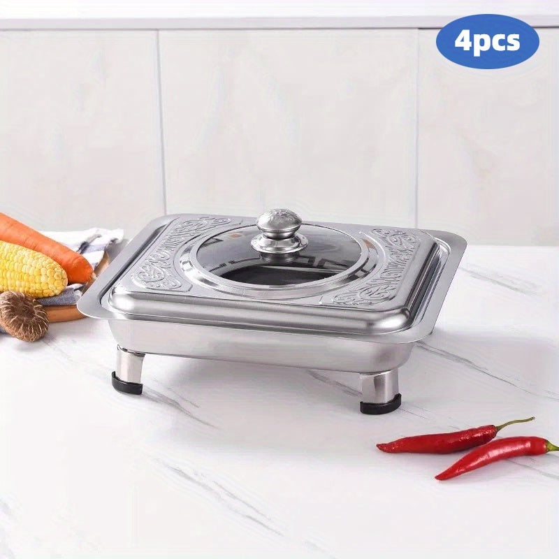 Stainless Steel Insulated Buffet Tray Set with Non-Slip, 4pcs