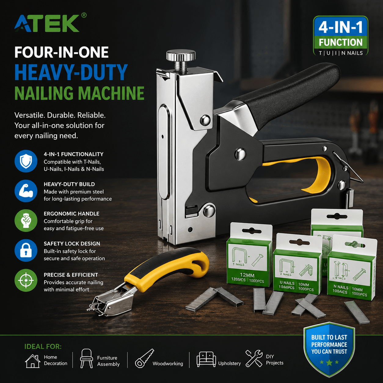 Staple Gun with 14mm, Metal, Heavy Duty 4-in-1 Manual Tacker Staples - Staple Full Set option