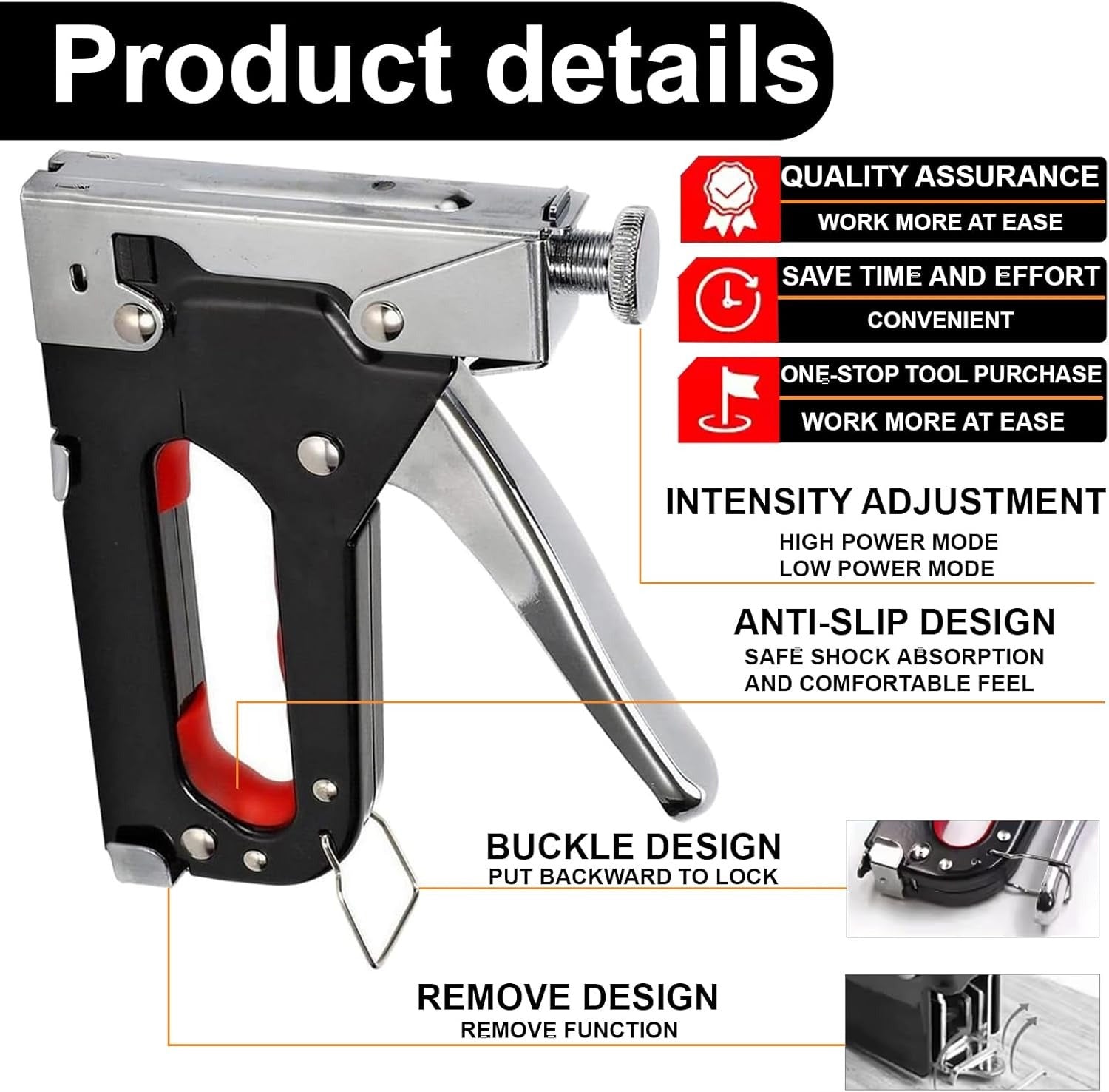 Staple Gun with Non-Slip, Metal, 3-in-1 Heavy Duty Kit Staples (T/U/D - product gallery image 12