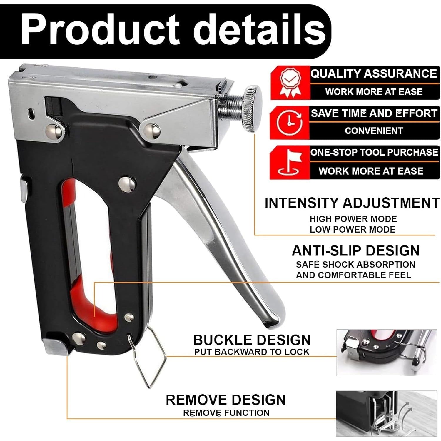 Staple Gun with Non-Slip, Metal, 3-in-1 Heavy Duty Kit Staples (T/U/D - product gallery image 7