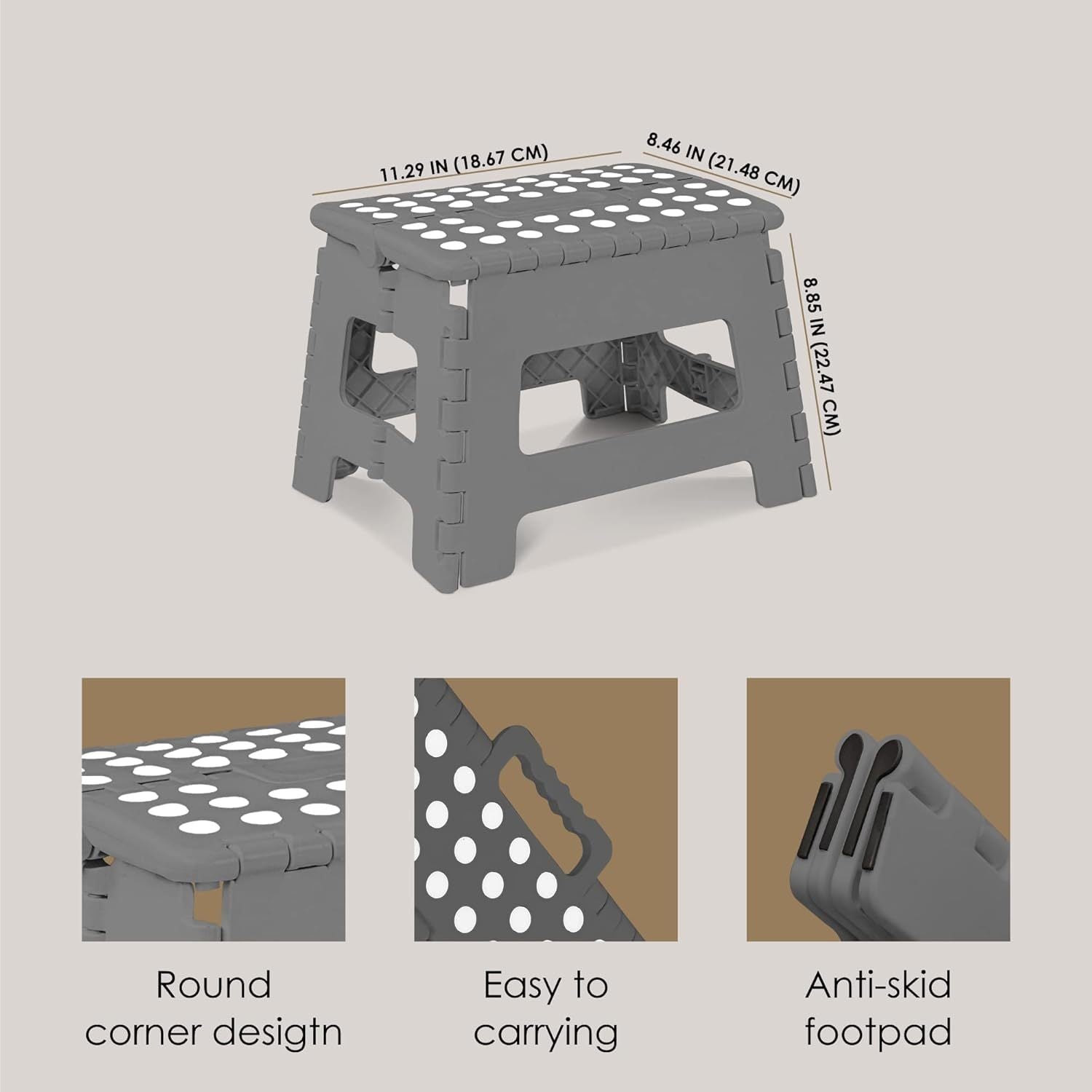 Step Stool with Foldable, Non-Slip, Plastic, Folding Inch Carry Handle Anti-Slip Footpad - product gallery image 5