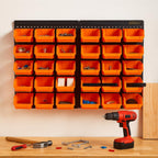 Storage Bin with Wall-Mounted, Plastic, 32pc Wall Mounted Bins Garage Organiser - product gallery image 22