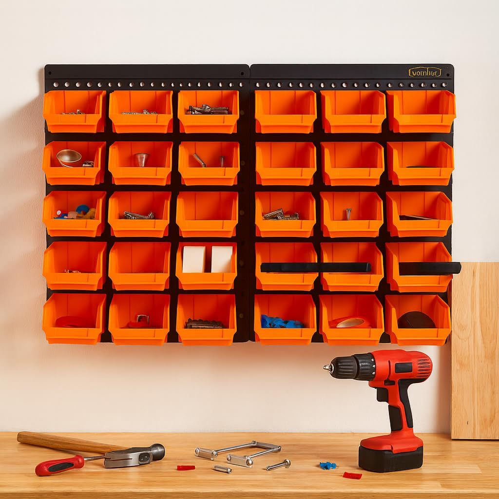 Storage Bin with Wall-Mounted, Plastic, 32pc Wall Mounted Bins Garage Organiser - product gallery image 22