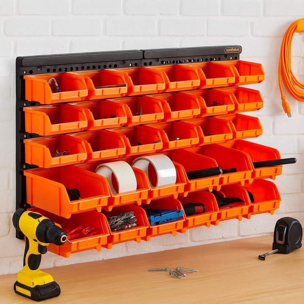 Storage Bin with Wall-Mounted, Plastic, 32pc Wall Mounted Bins Garage Organiser - product gallery image 24