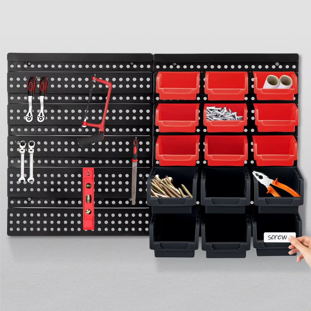 Storage Bin with Wall-Mounted, Plastic, 32pc Wall Mounted Bins Garage Organiser - product gallery image 4