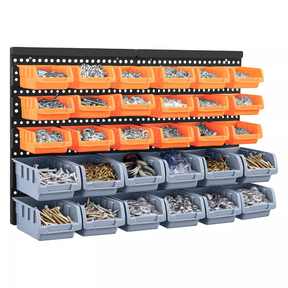 Storage Bin with Wall-Mounted, Plastic, 32pc Wall Mounted Bins Garage Organiser - Orange+gray option