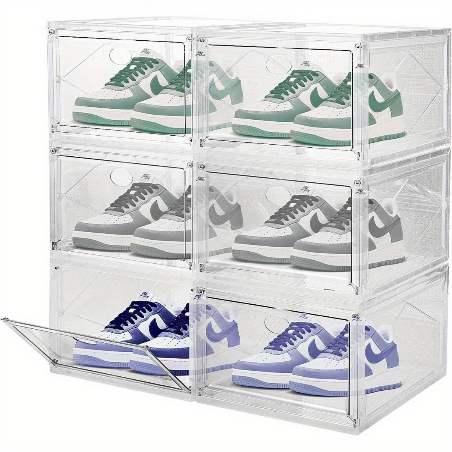 Storage Box with Acrylic, 6 Pack, 6PCS, Shoe Boxes Clear Stackable Transparent Plastic