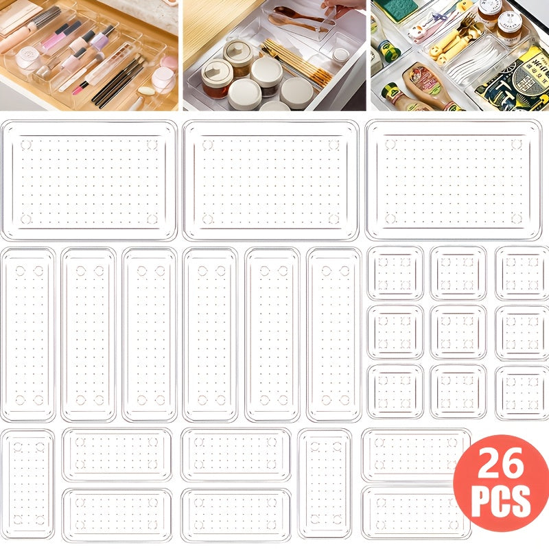 Storage Box with Space-Saving, Plastic, 26PCS/Set for home offices - Transparent, 26PCS/Set option