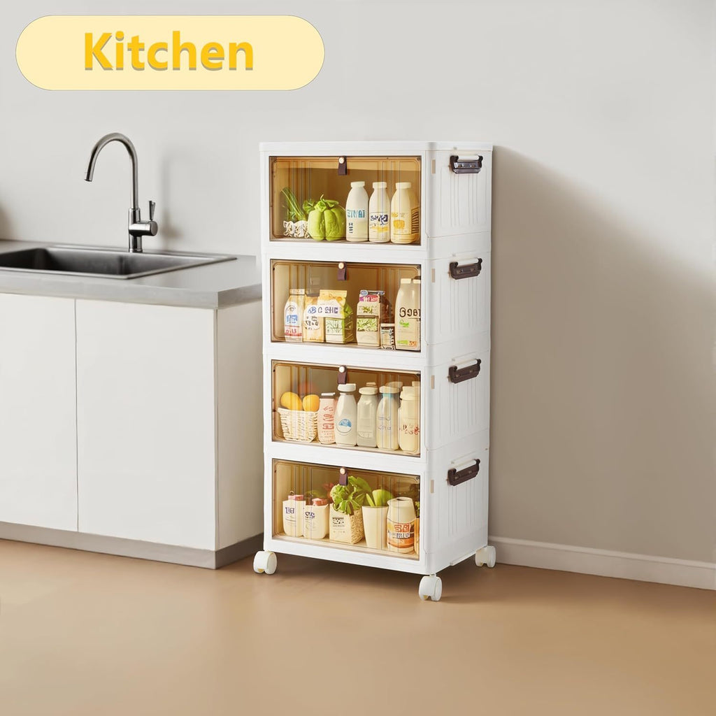 Storage Box with Wheels, Lockable, Plastic, 4-Tier Stackable Wheels Lids Total Clear - product gallery image 2