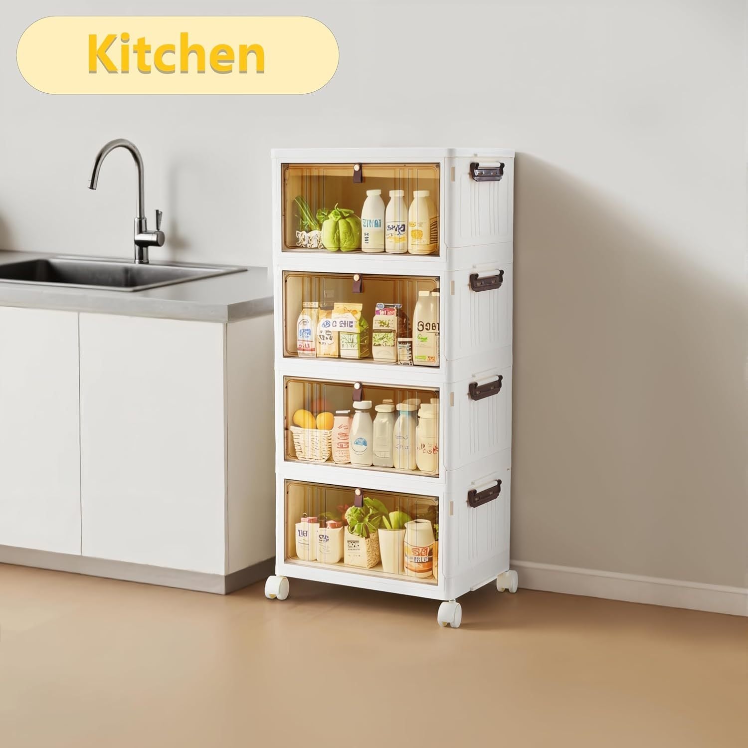 Storage Box with Wheels, Lockable, Plastic, 4-Tier Stackable Wheels Lids Total Clear - product gallery image 9