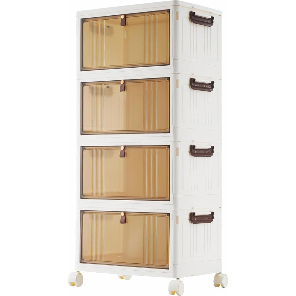 Storage Box with Wheels, Lockable, Plastic, 4-Tier Stackable Wheels Lids Total Clear