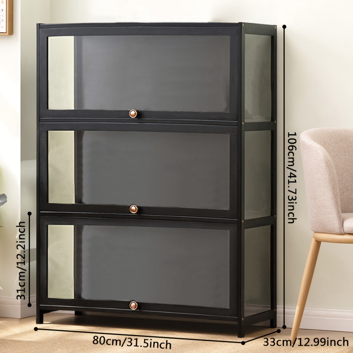 Storage Cabinet with 133cm, Metal, Acrylic Display Bamboo Frame Collectible - Black 1 option