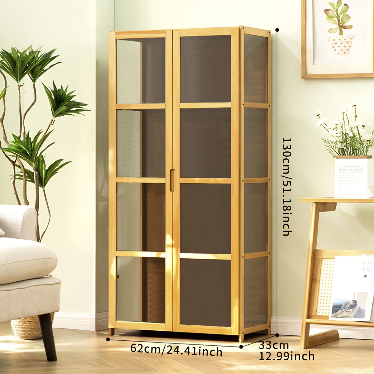 Storage Cabinet with 133cm, Metal, Acrylic Display Bamboo Frame Collectible - product gallery image 3