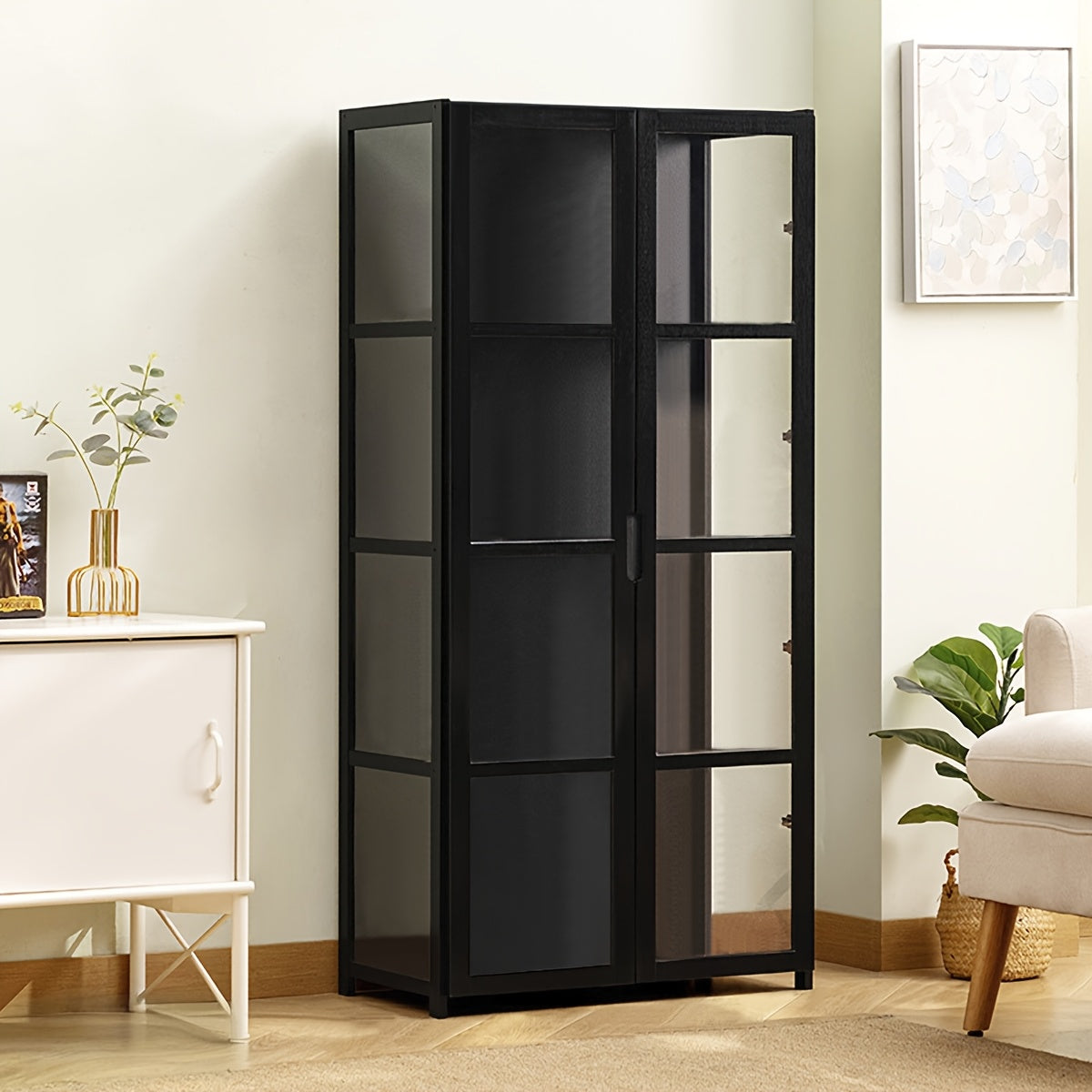 Storage Cabinet with 133cm, Metal, Acrylic Display Bamboo Frame Collectible