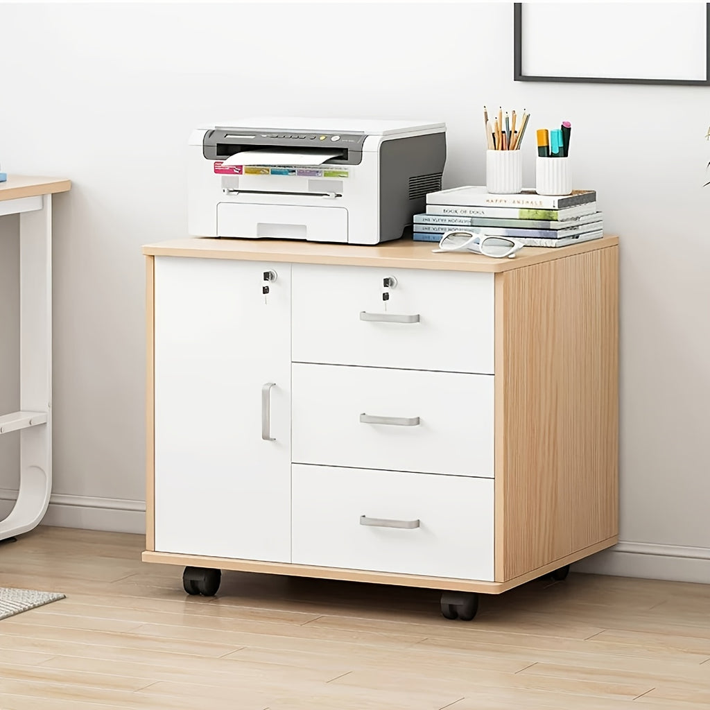 Storage Cabinet with Easy Assembly, Wheels, Lockable, Wood - product gallery image 2
